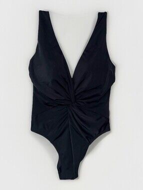 🖤 NWT Victoria's Secret Swim One Piece Swimsuit XL Black Plunge Twist Front Pad